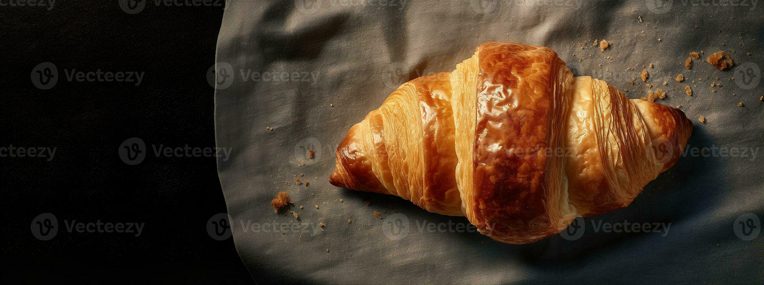 generatief ai, vers croissant Aan donker achtergrond met kopiëren ruimte, Frans bakkerij foto