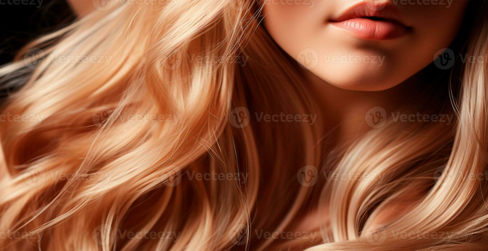 blond haar- detailopname net zo achtergrond. vrouwen lang natuurlijk blond haar. meisje met golvend glimmend krullen - ai gegenereerd beeld foto