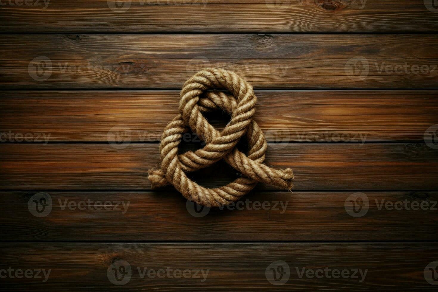 marinier knoop touw Aan houten achtergrond. genereren ai foto