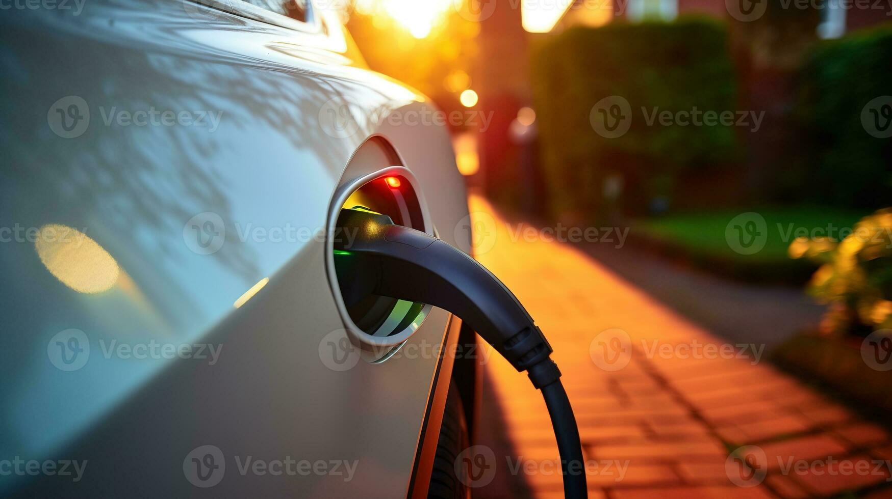 generatief ai, ev macht levering voor elektrisch auto opladen station foto