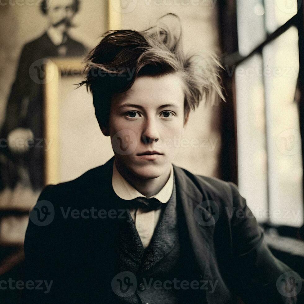 generatief ai portret Arthur rimbaud net zo een modern tiener foto