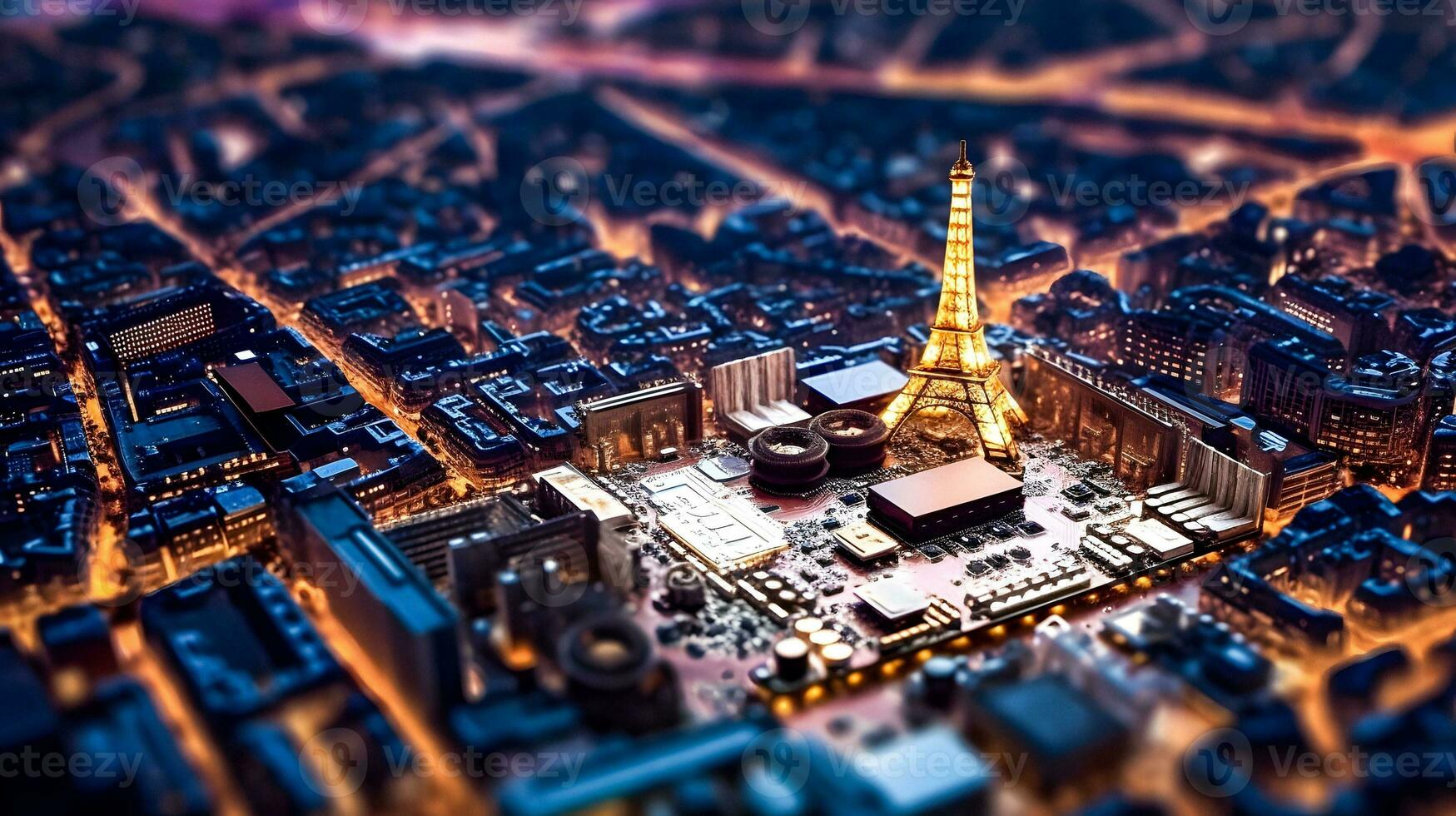 Parijs miniatuur Aan moederbord ai gegenereerd foto