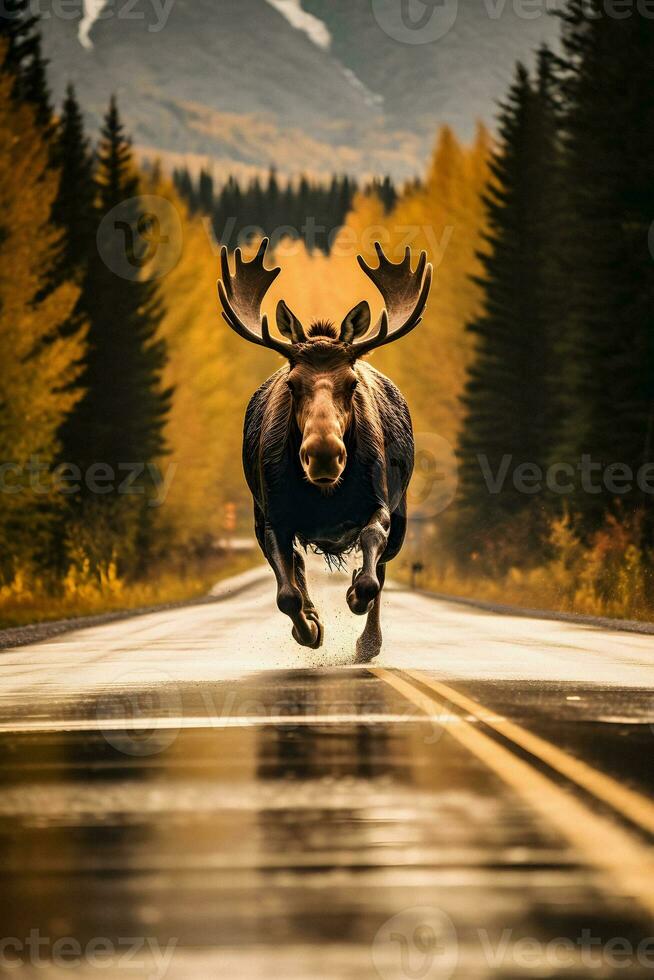 prachtig eland in herfst Aan de weg generatief ai foto