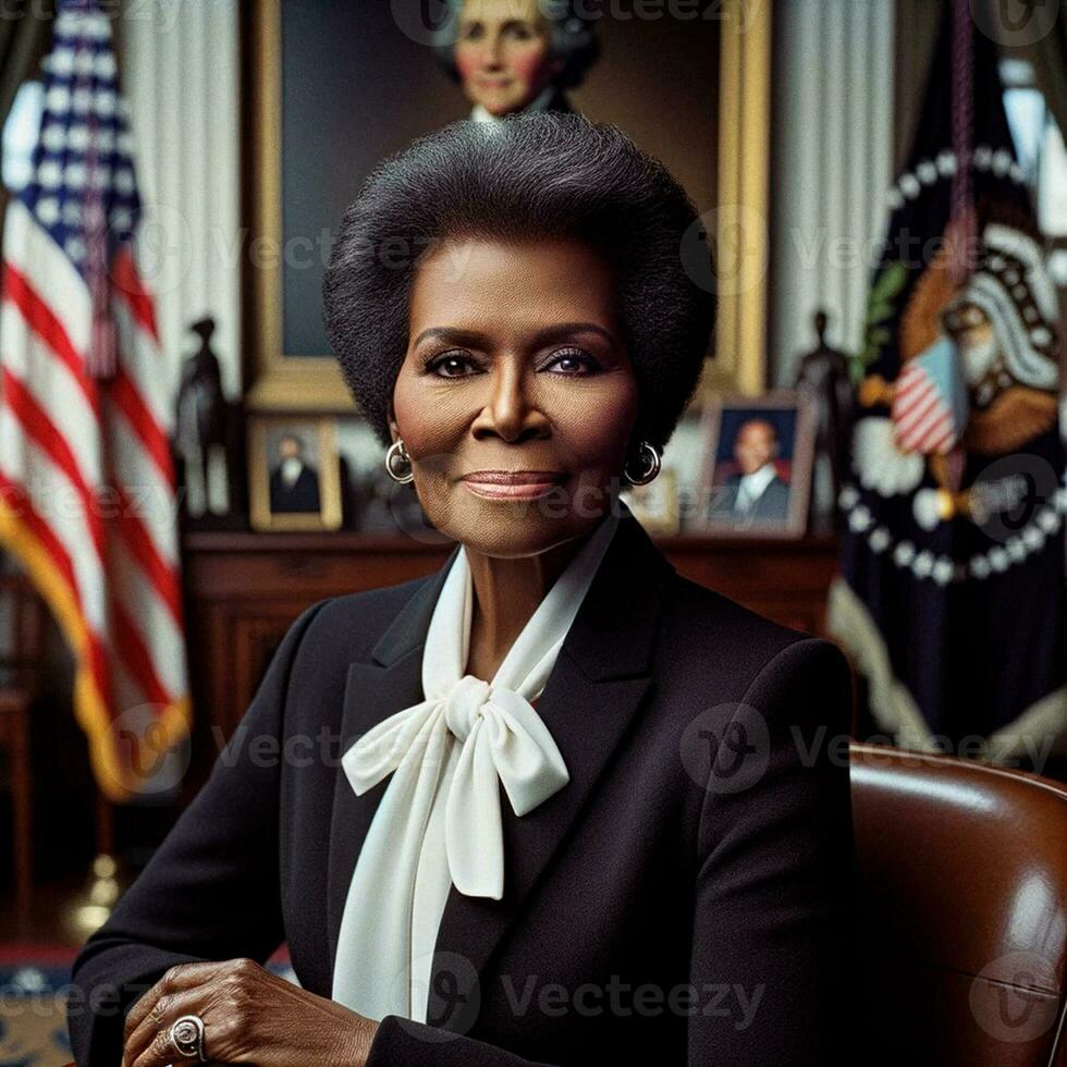 historisch portret van eerste zwart vrouw president van de Verenigde staten. generatief ai. foto