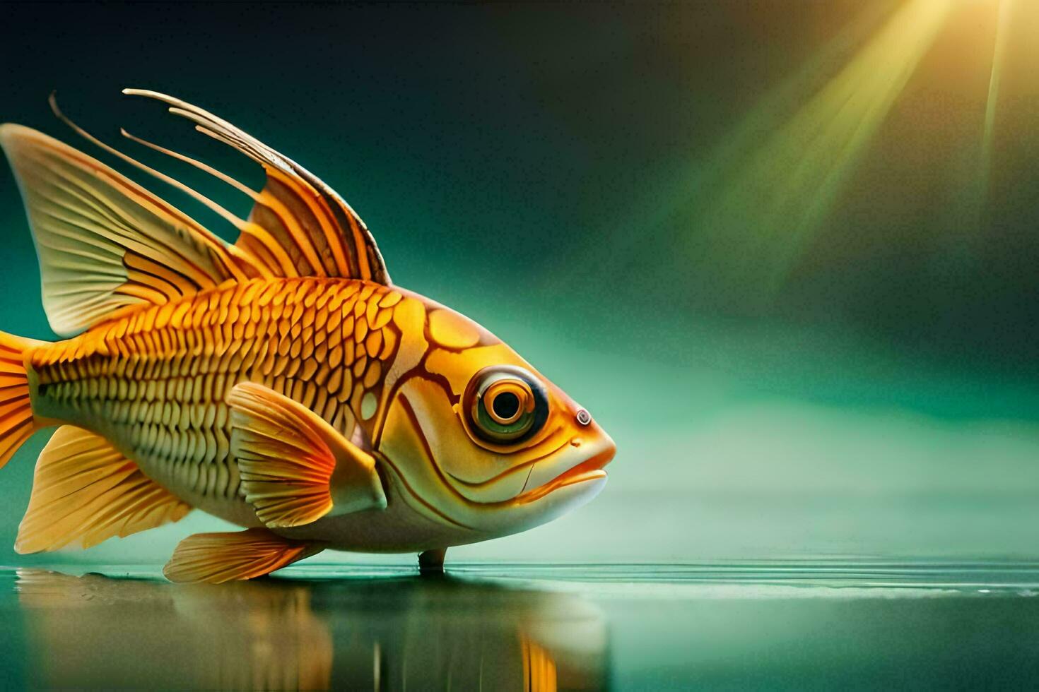een vis met een helder oranje lichaam en lang vinnen. ai-gegenereerd foto