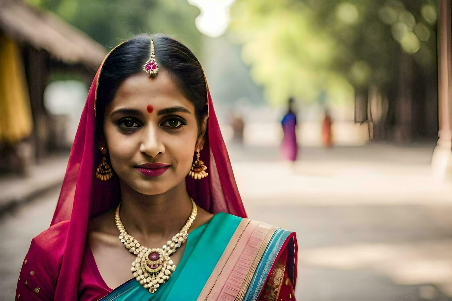 een mooi Indisch vrouw in traditioneel kleding. ai-gegenereerd foto