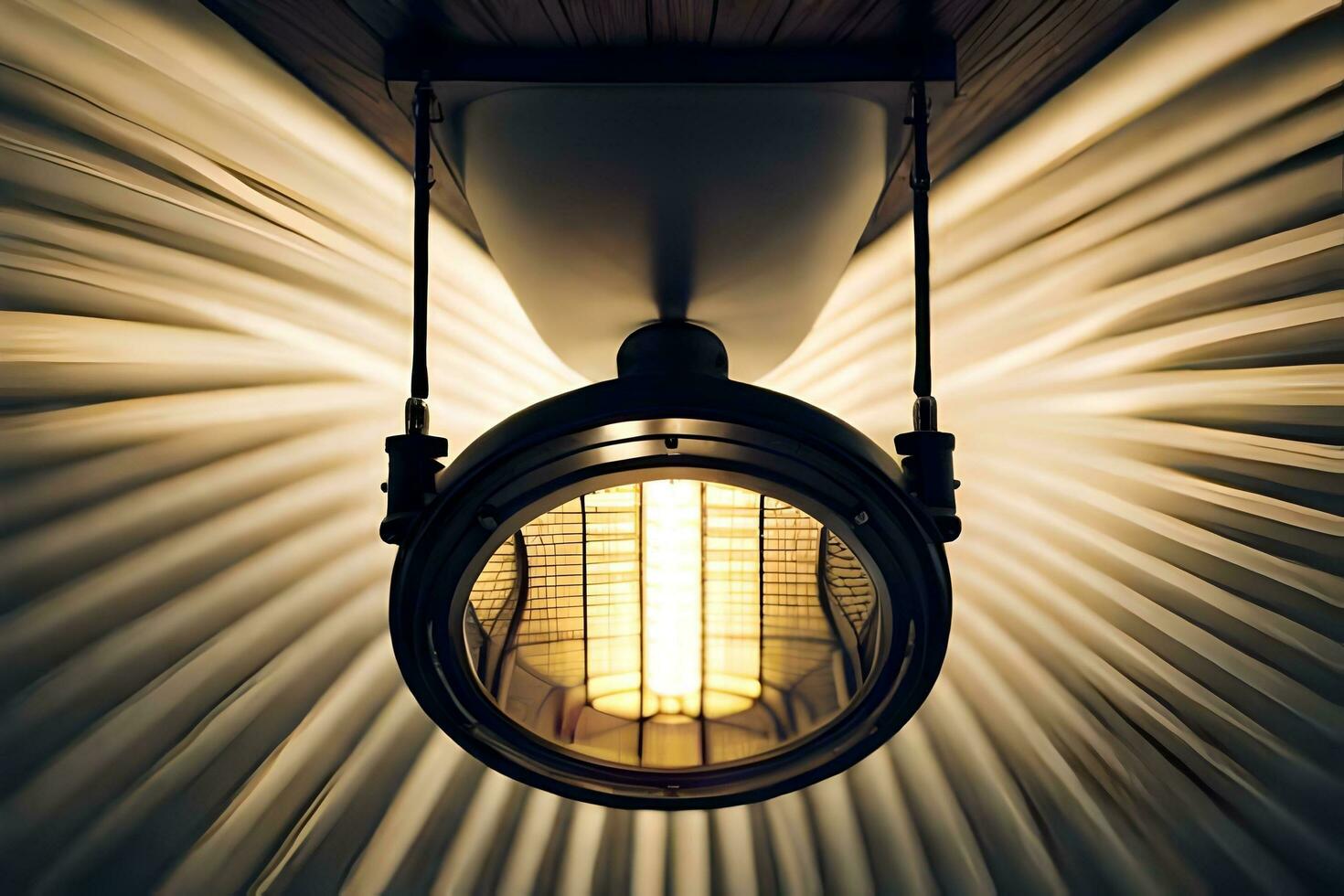 een licht lamp is Aan een plafond in een kamer. ai-gegenereerd foto