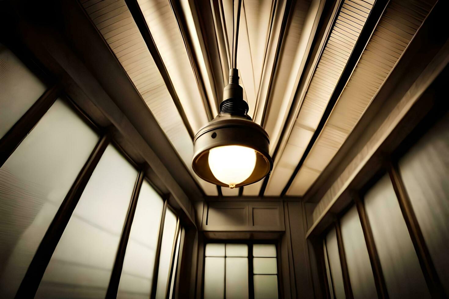 een licht hangende van een plafond in een kamer. ai-gegenereerd foto