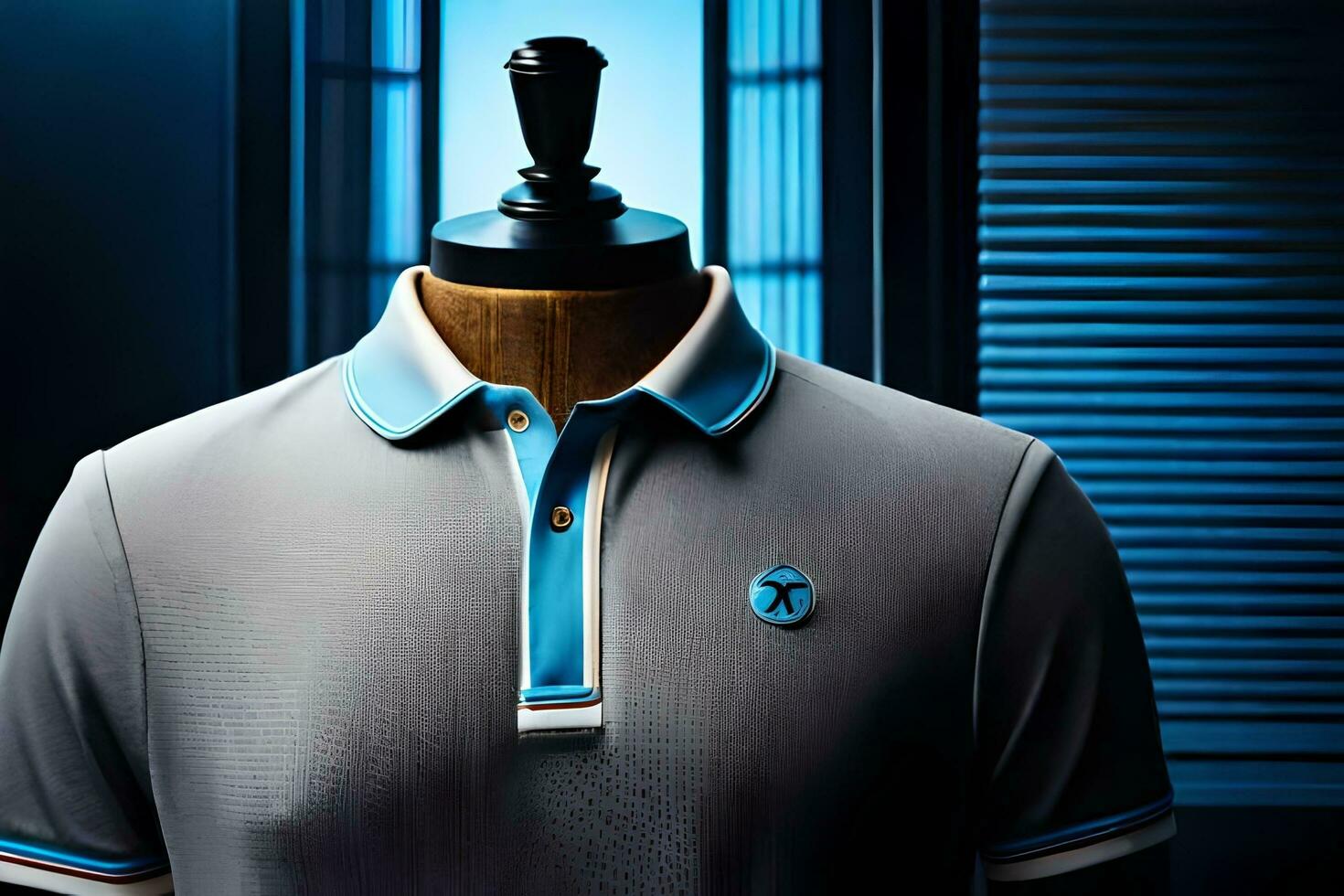 een polo overhemd met blauw trimmen en een blauw logo. ai-gegenereerd foto