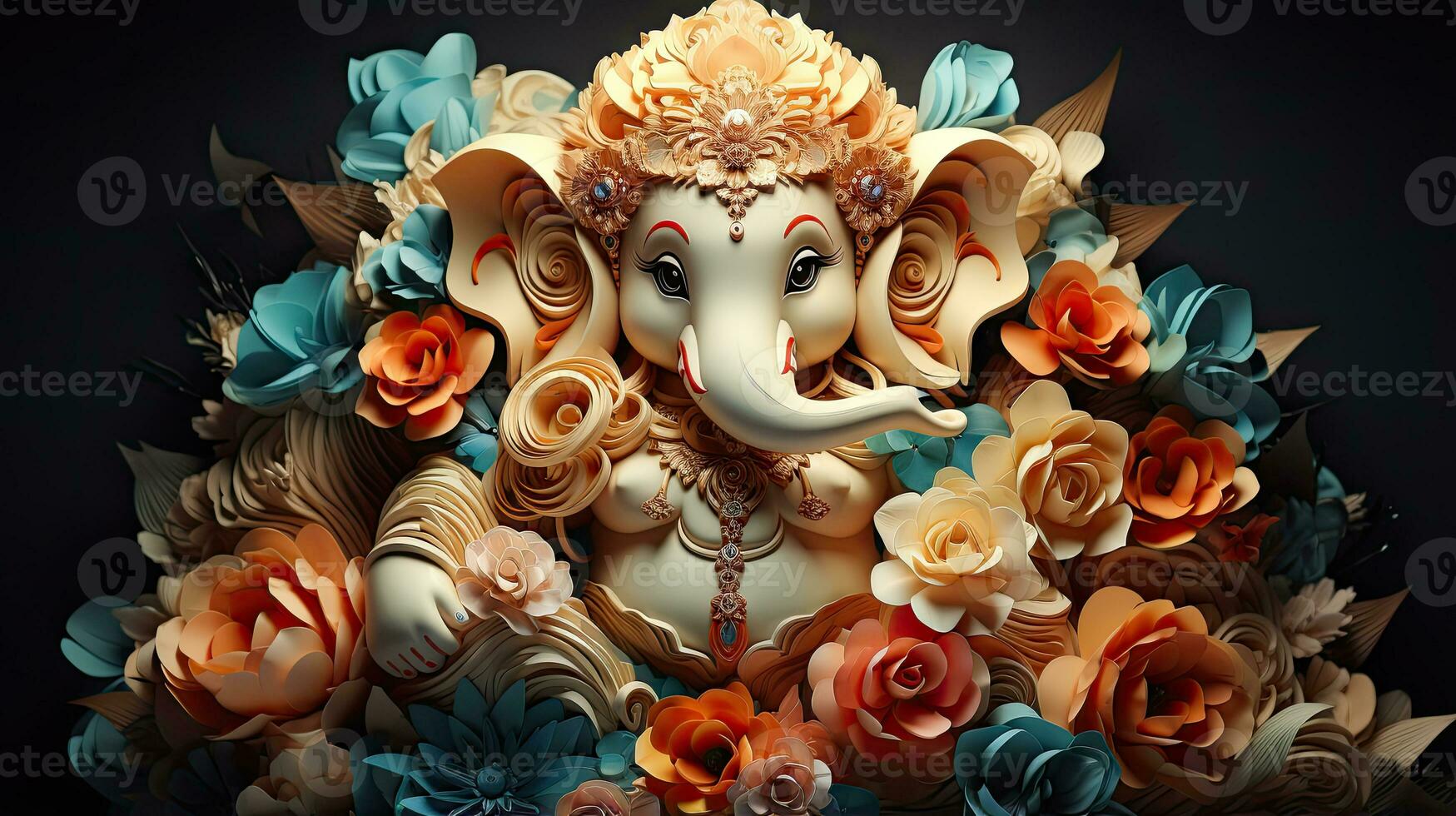 Hindoe god ganesha standbeeld gemaakt van bloemen. foto