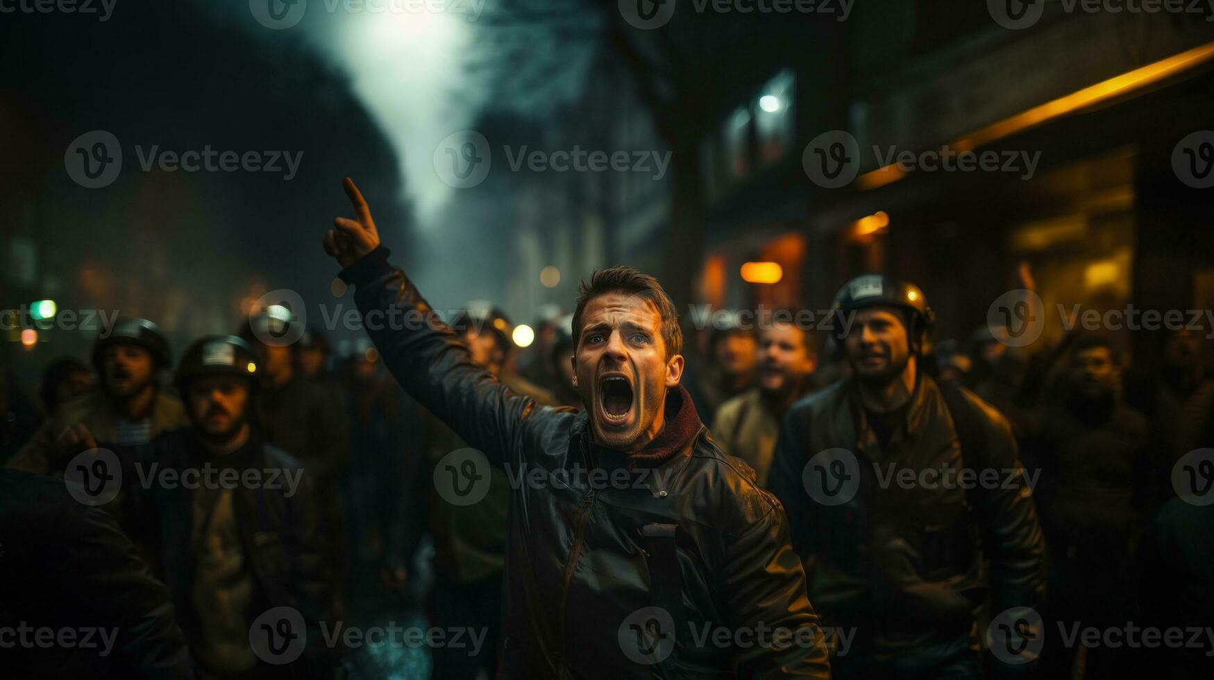 groep van demonstranten protesteren in de stad. menselijk rechten rally en gerechtigheid krijger concept. foto