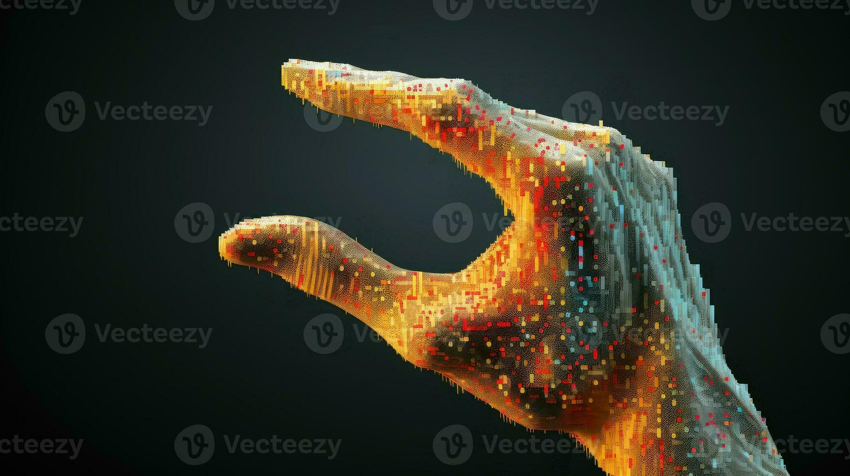 digitaal voxel menselijk hand- ai gegenereerd foto