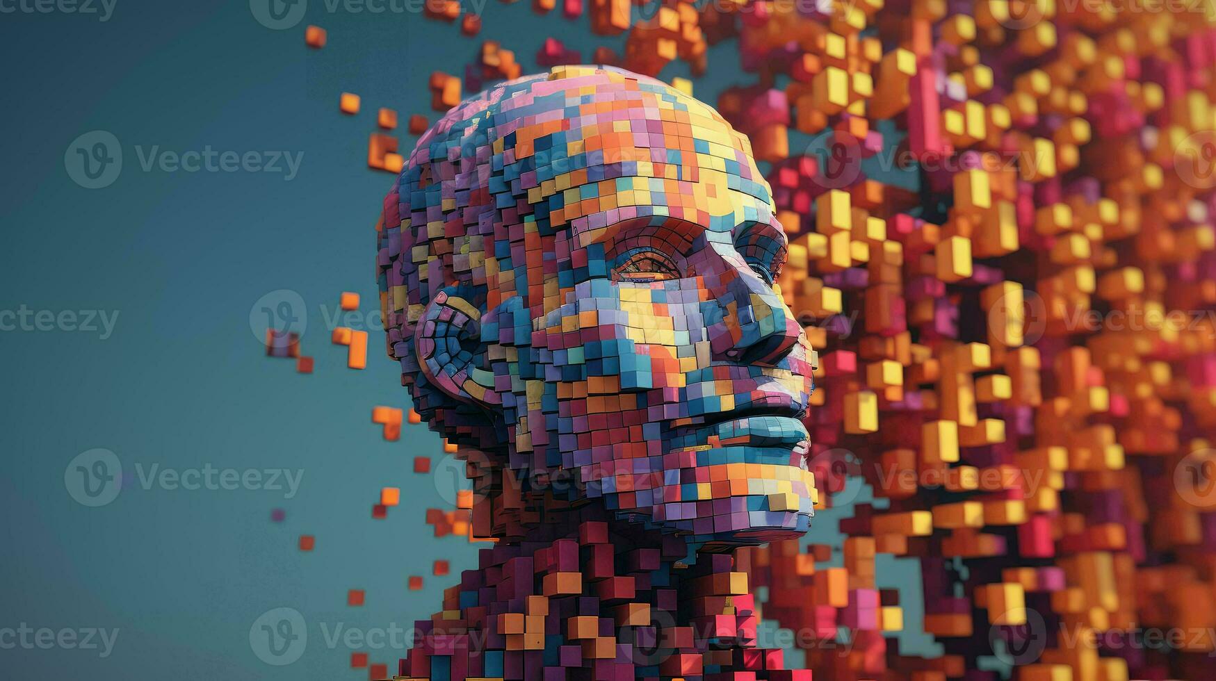 digitaal voxel menselijk hoofd ai gegenereerd foto