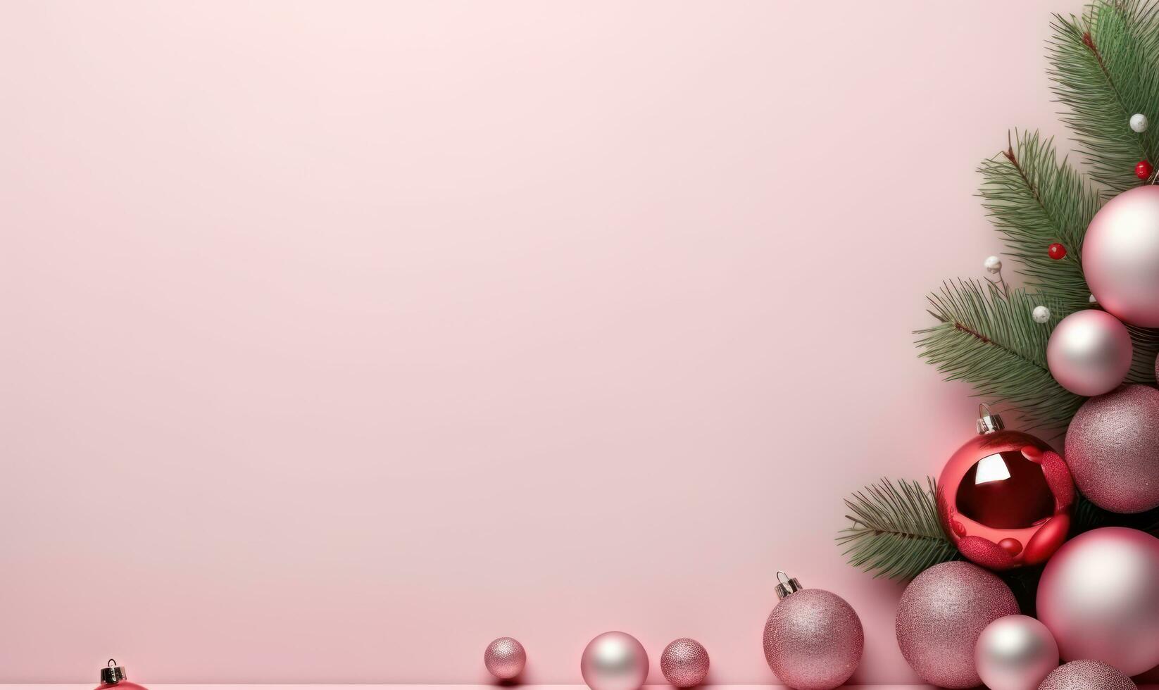 Kerstmis kader grens licht roze achtergrond ai gegenereerd foto