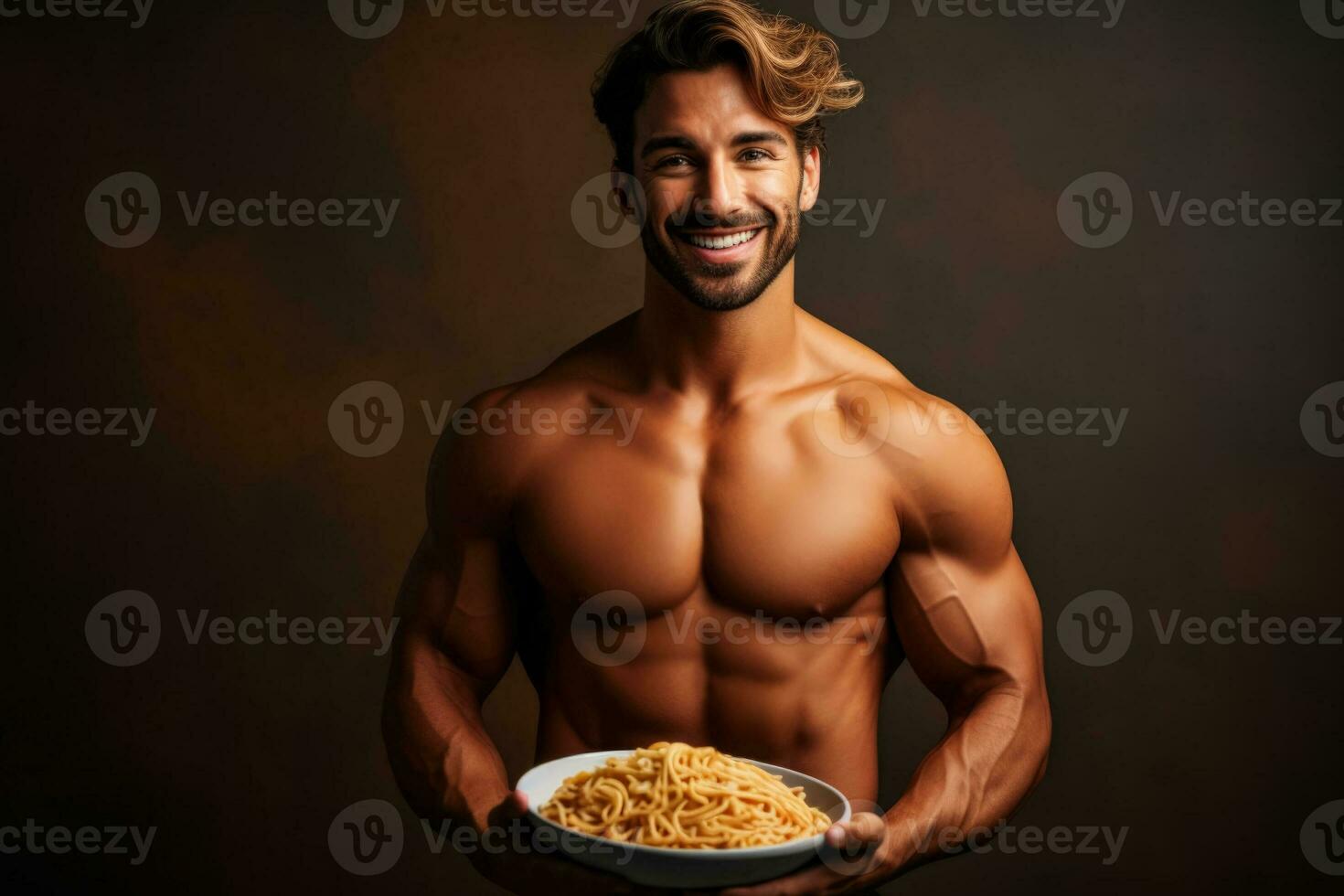 geschiktheid liefhebber consumeren post training pasta geïsoleerd Aan een Gezondheid bar helling achtergrond foto