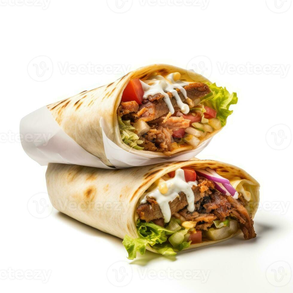 tortilla wraps met vlees, spek, salade en mayonaise. ai generatief foto