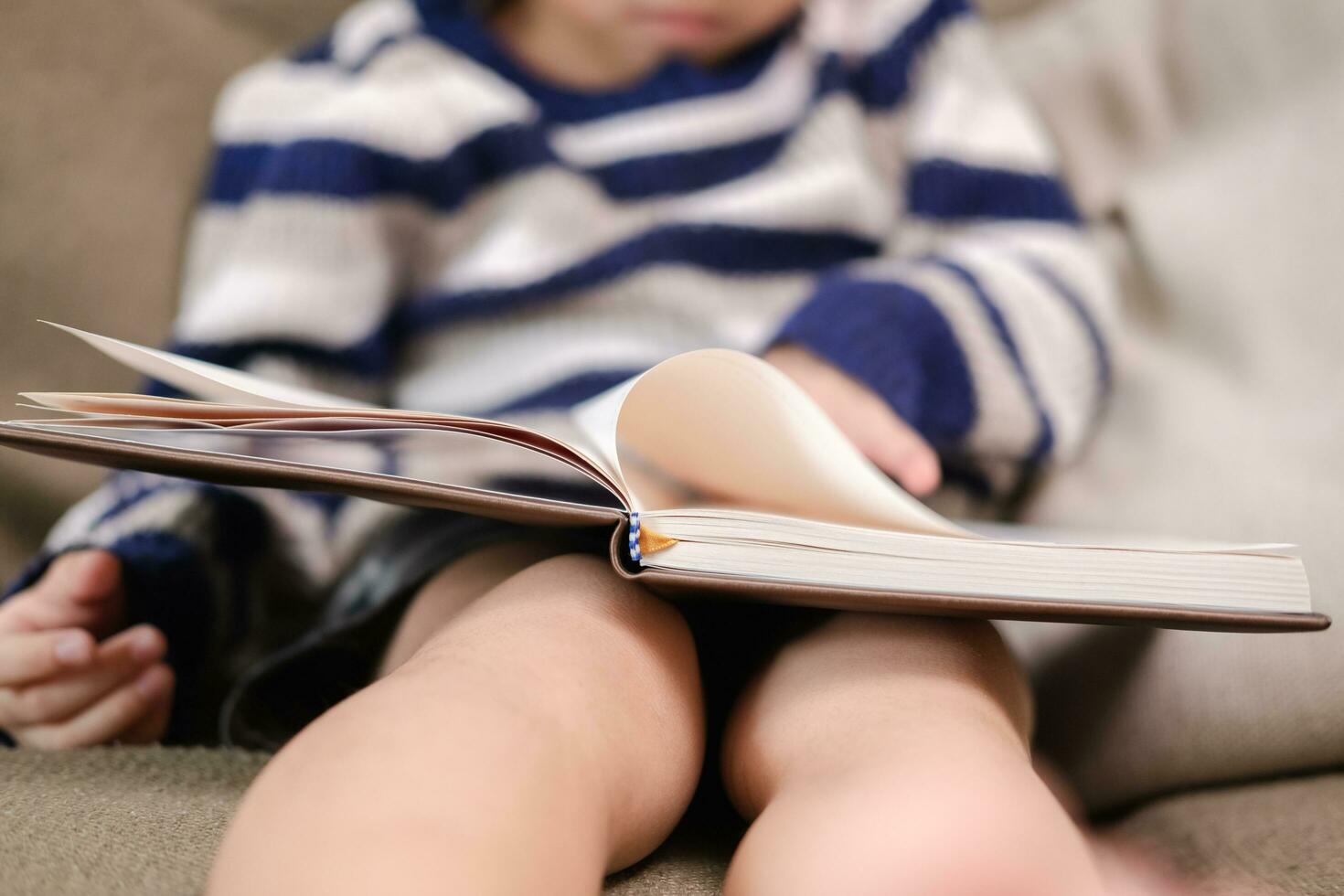 Aziatisch jongen lezing een boek Aan de sofa aan het leren buiten de klas foto