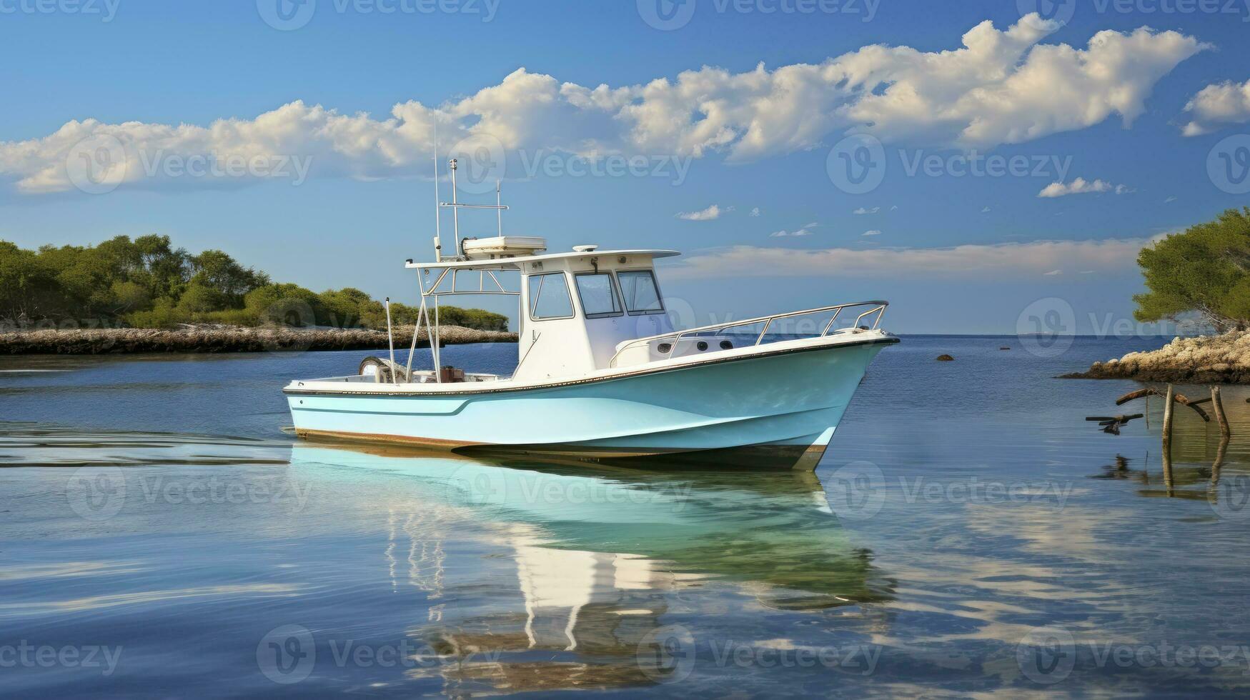 zand en verhalen. een visvangst boot is resting Aan de strand. generatief ai foto