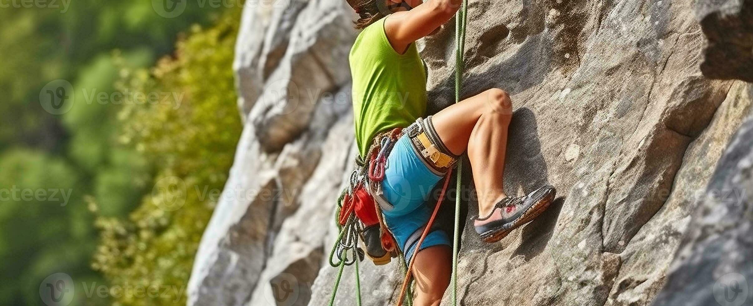 inspirerend momenten van een vrouw rots klimmen. generatief ai foto