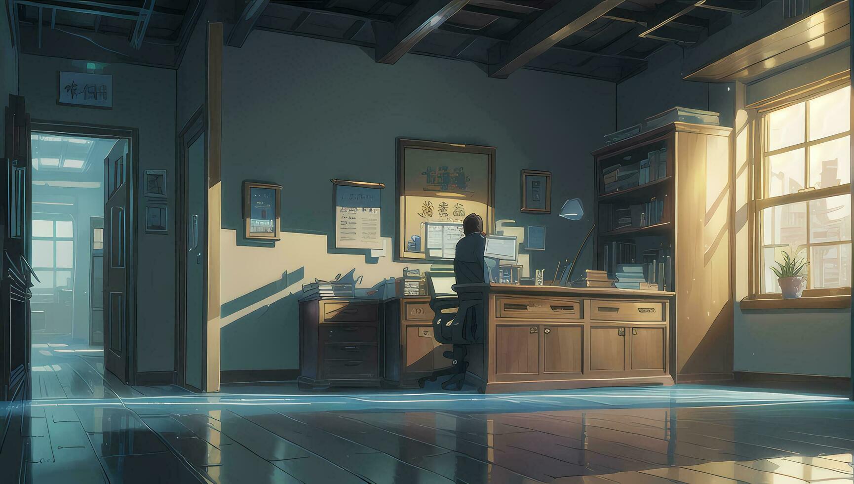 kantoor modern fantasie grafisch roman anime manga behang foto