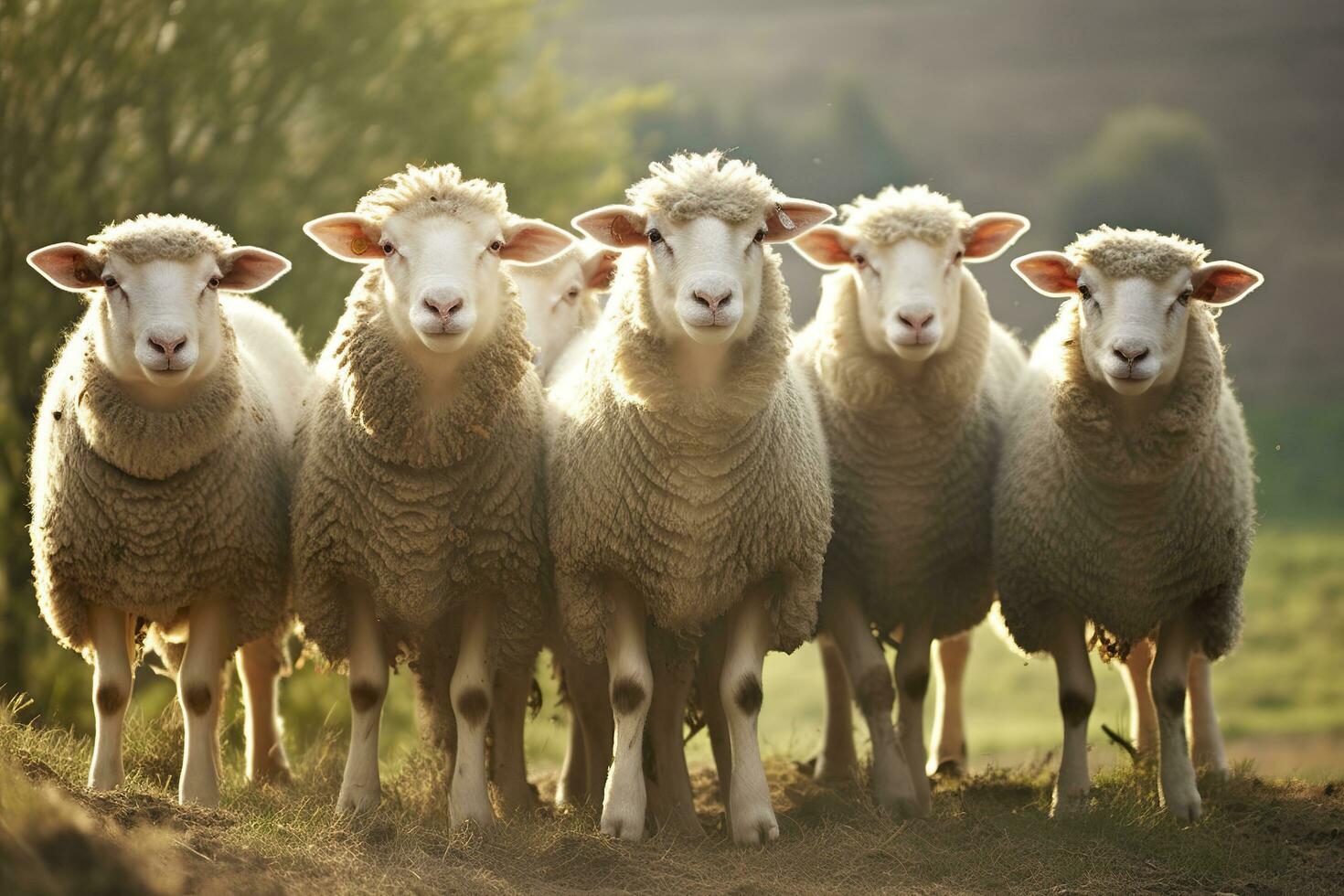 een groep van schapen staand buitenshuis. generatief ai foto