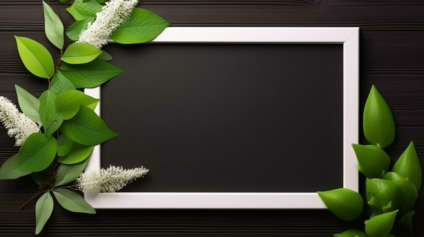 blanco kader met groen bladeren en wit achtergrond in een natuurlijk manier foto