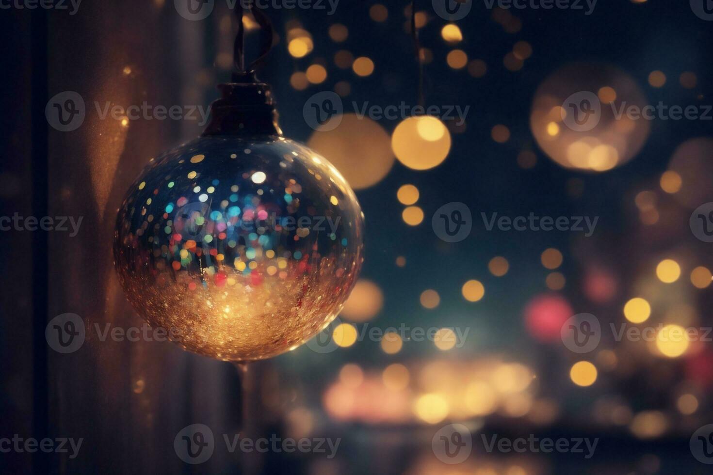 Kerstmis grafisch achtergrond met snuisterij en gouden bokeh foto