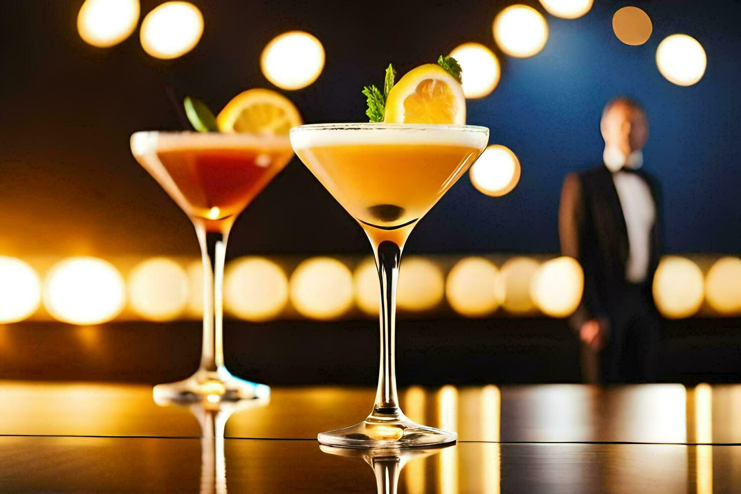 twee cocktails Aan een bar balie. ai-gegenereerd foto