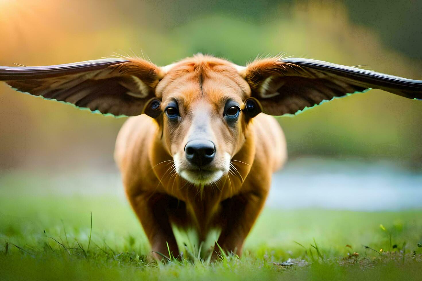 een hond met Vleugels Aan haar rug. ai-gegenereerd foto