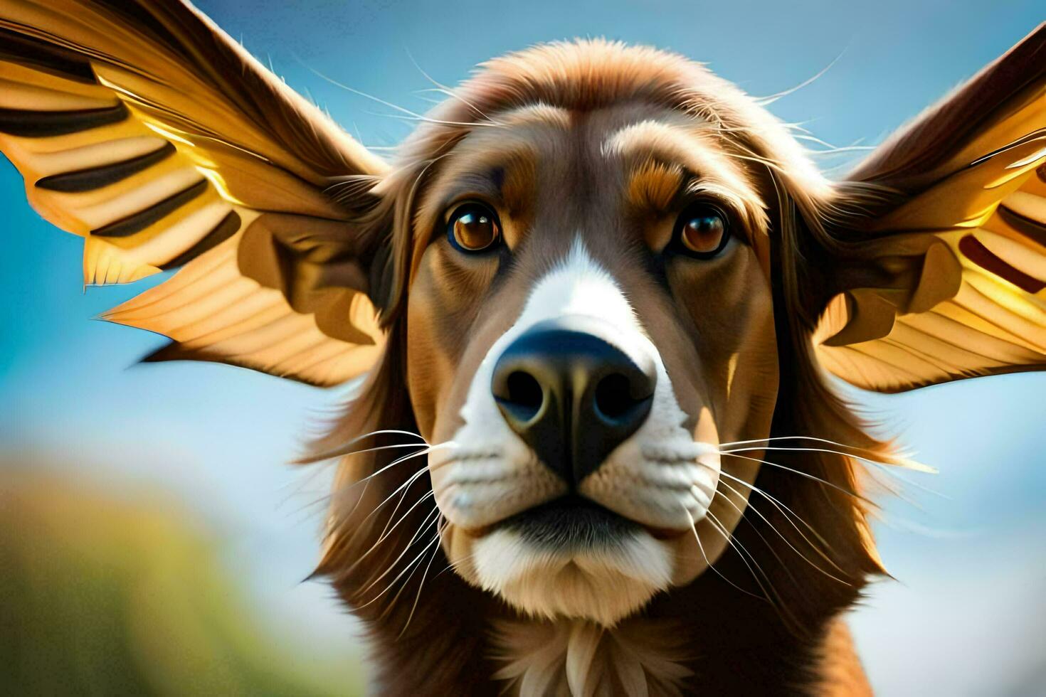 een hond met Vleugels Aan haar hoofd. ai-gegenereerd foto