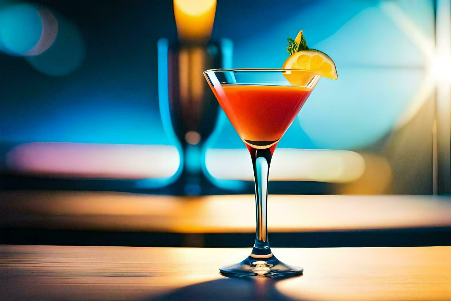 een cocktail met een plak van citroen Aan top. ai-gegenereerd foto