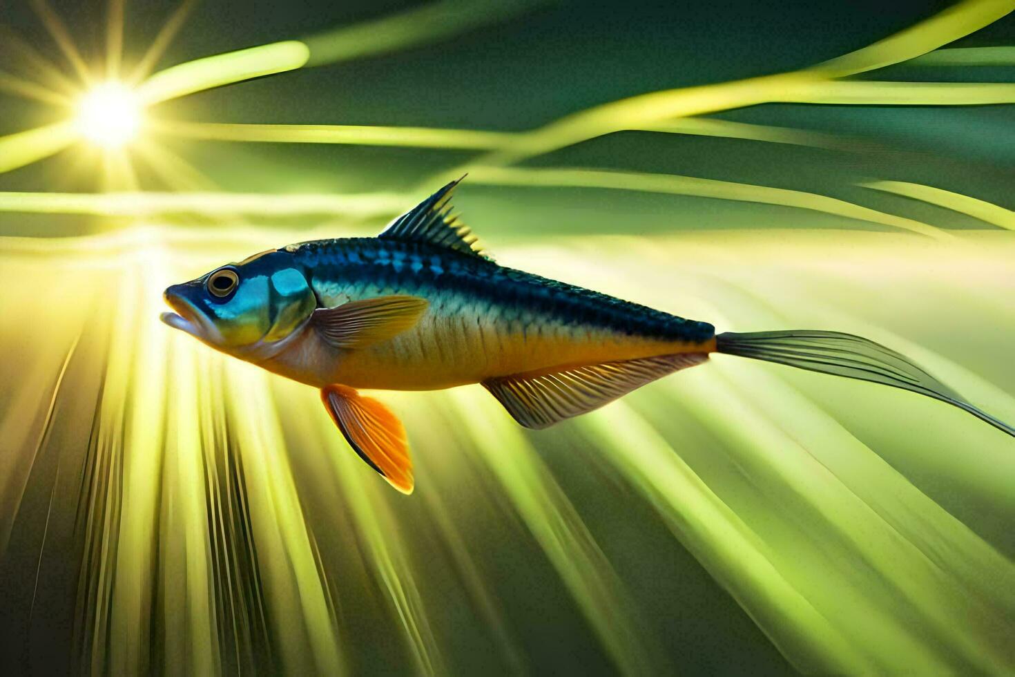 een vis in de water met een helder licht. ai-gegenereerd foto