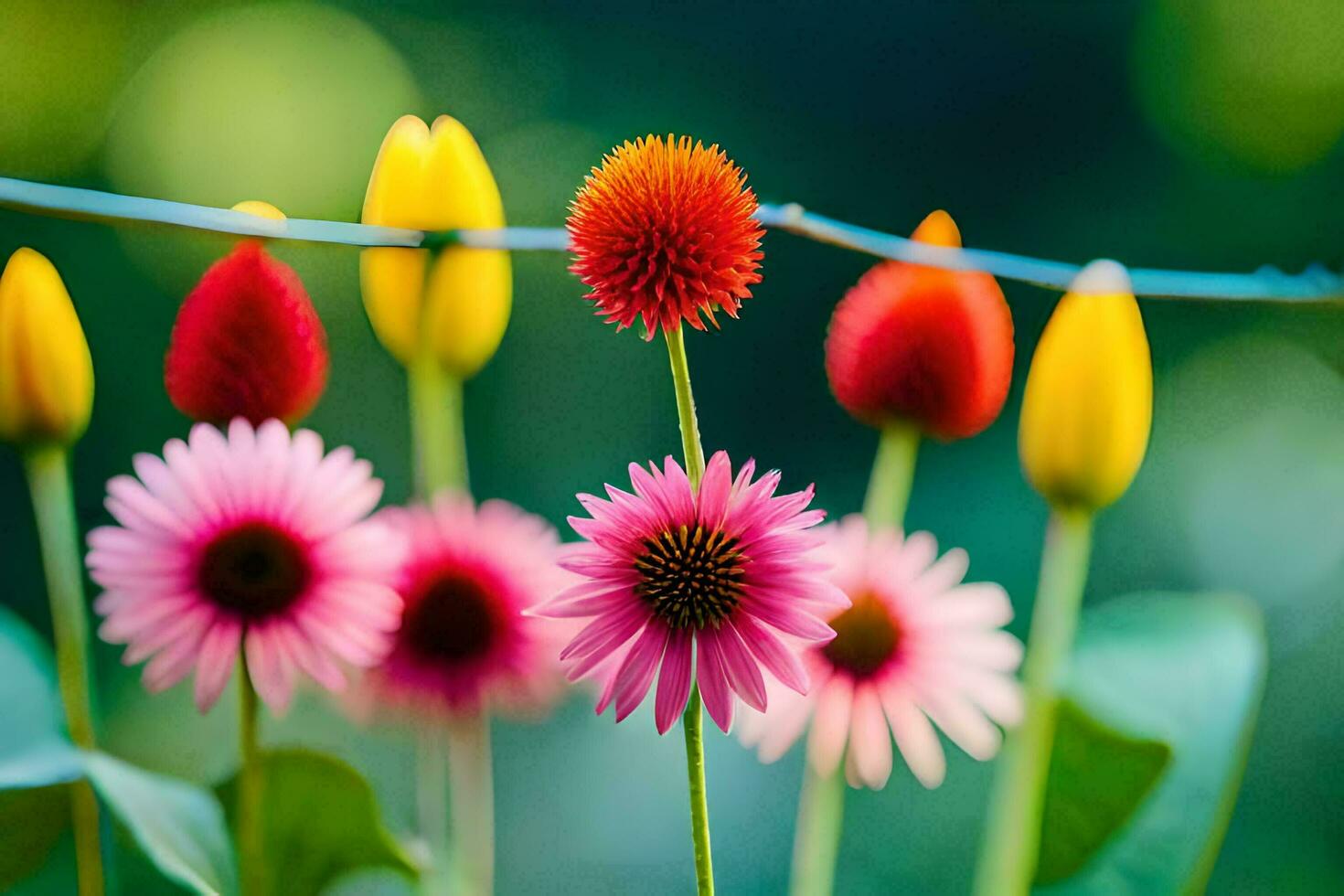 kleurrijk bloemen zijn Aan een draad. ai-gegenereerd foto