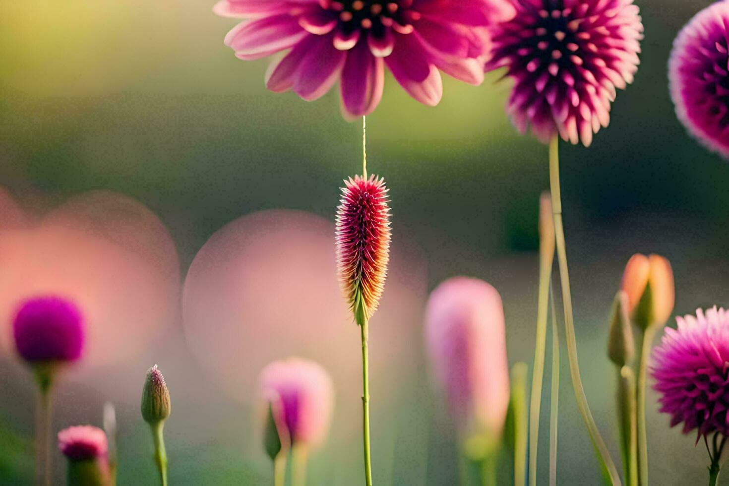 roze bloemen in de veld. ai-gegenereerd foto