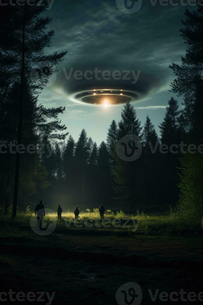 mysterieus ufo gevlekte in de lucht gedurende een rustig 's nachts camping foto