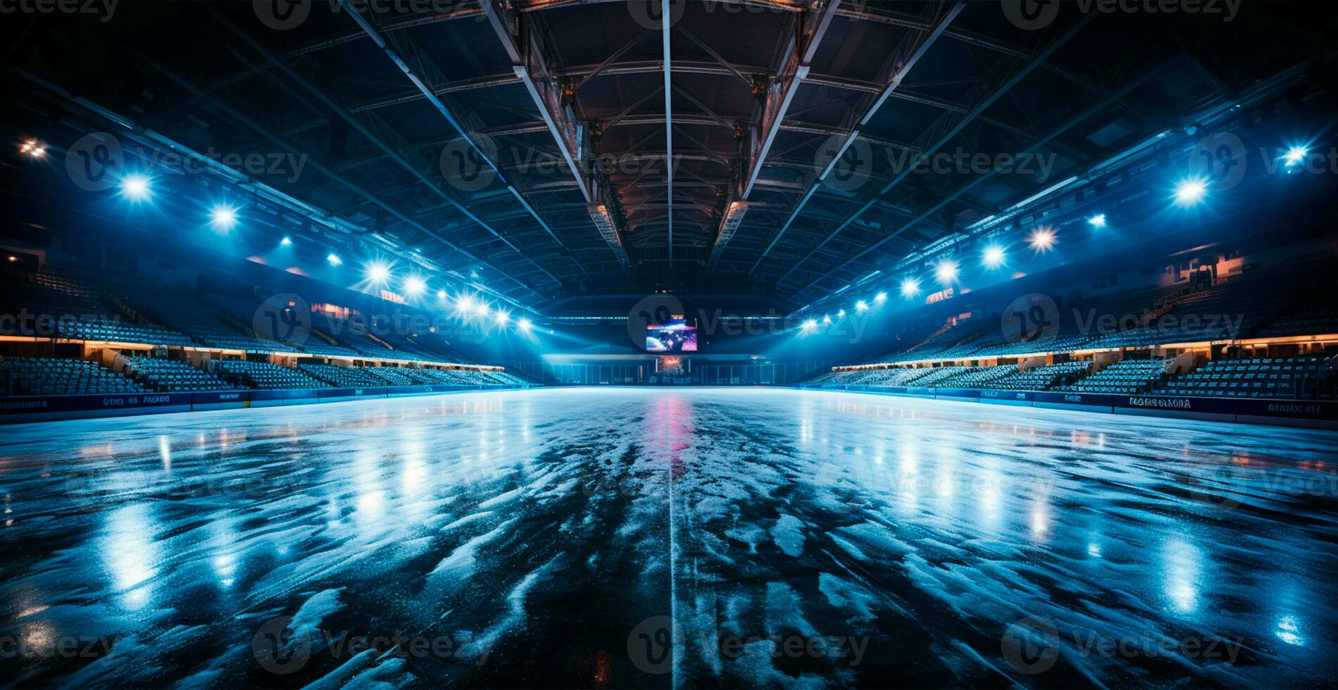 hockey stadion, leeg sport- arena met ijs baan, verkoudheid achtergrond - ai gegenereerd beeld foto