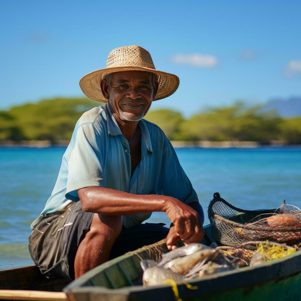 lagune visser in Seychellen - ai gegenereerd foto
