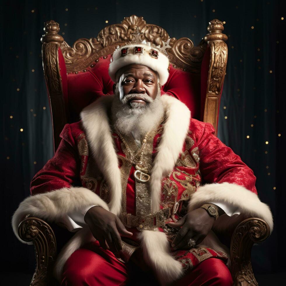 vrolijk Afrikaanse Amerikaans de kerstman - ai gegenereerd foto