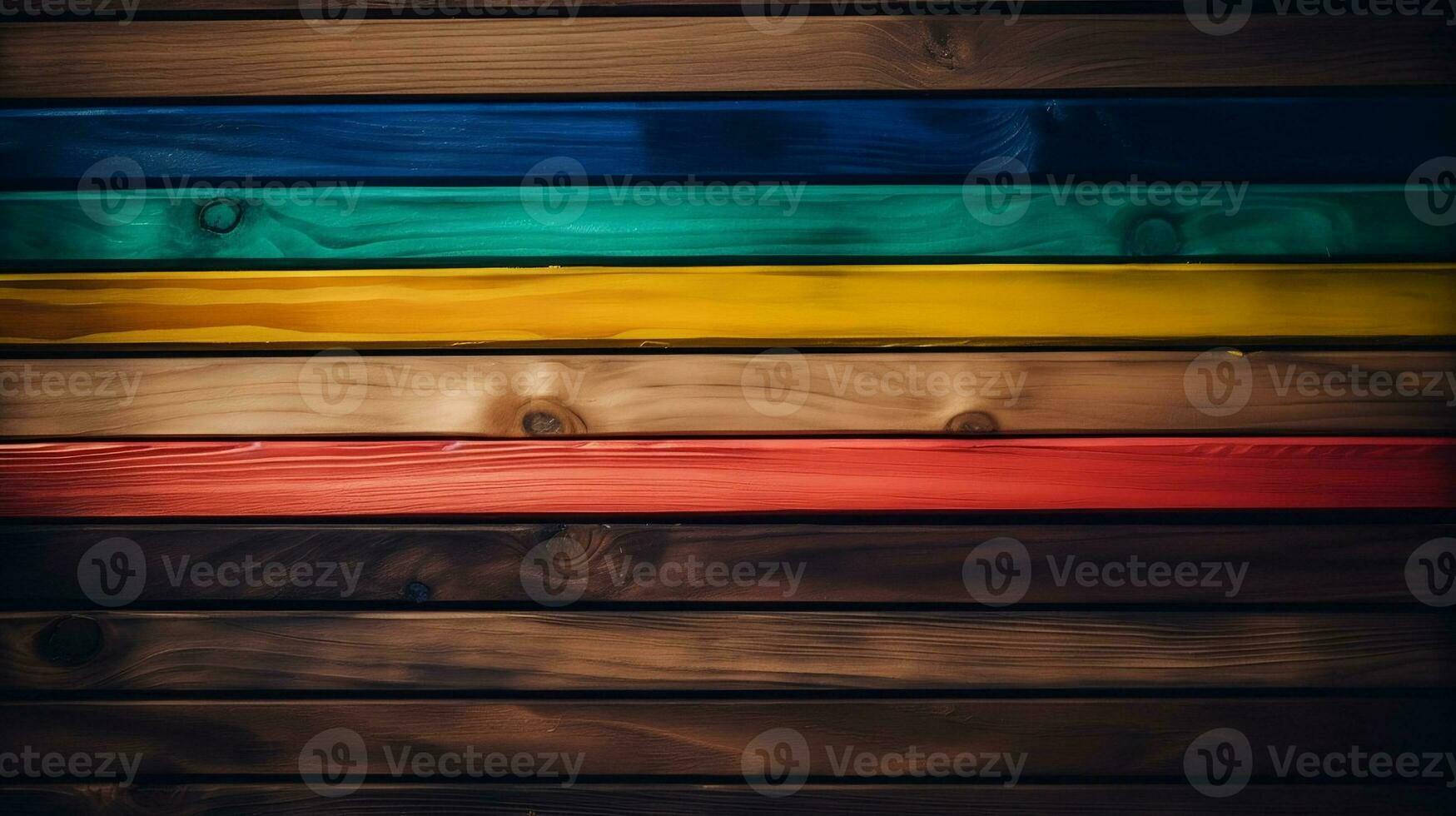 levendig regenboog houten planken achtergrond kleurrijk getextureerde hout voor ontwerp en decoratie. gemaakt met generatief ai foto