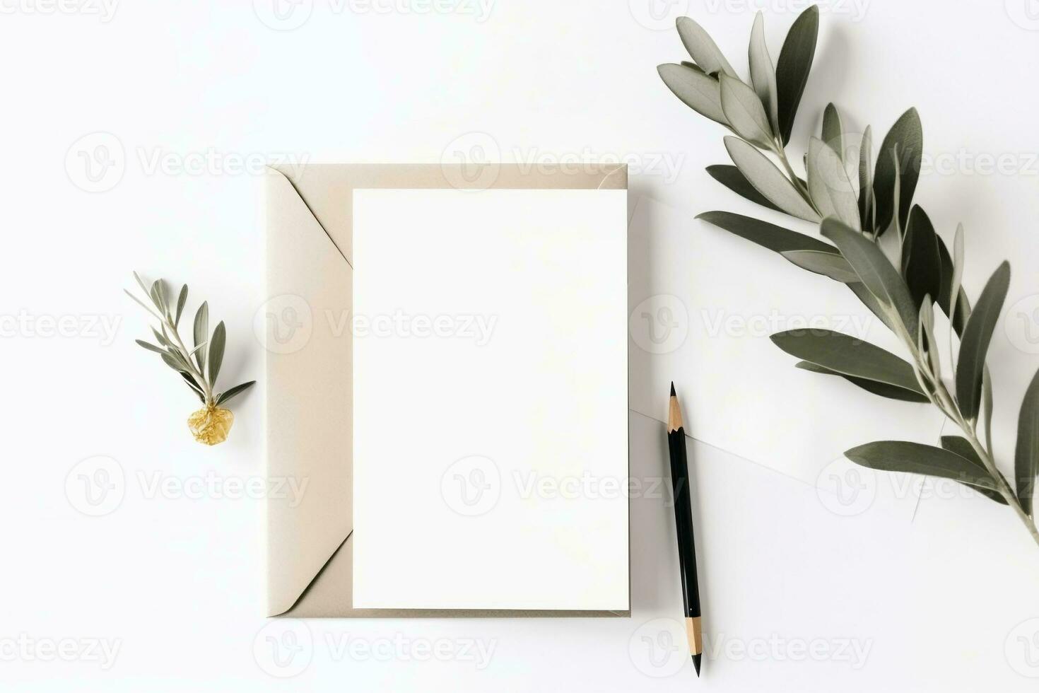 schrijfbehoeften bureaublad mock-up tafereel, washi plakband met olijf- Afdeling Aan wit tafel achtergrond. gemaakt met generatief ai foto