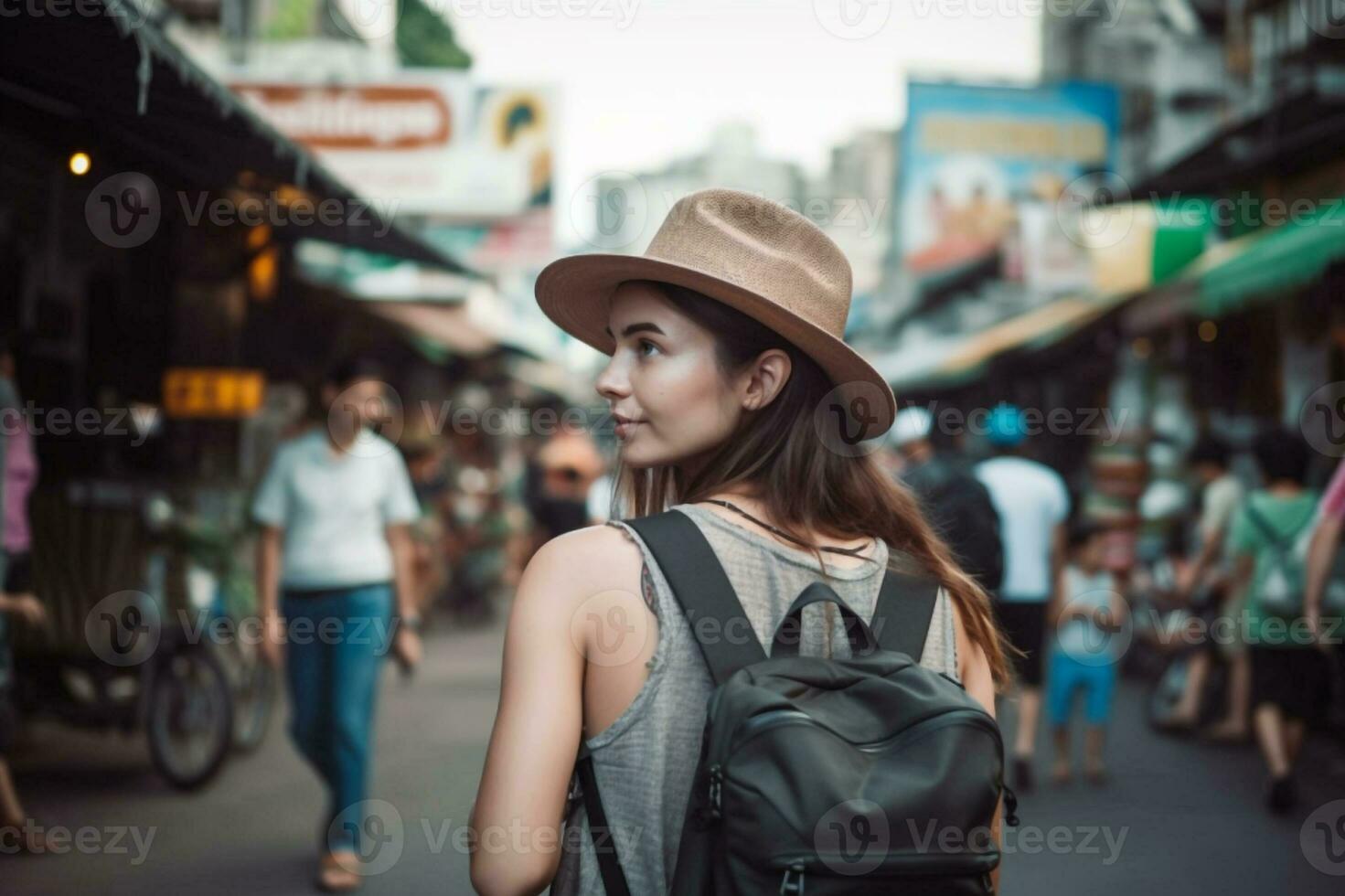 jong vrouw toerist in Bangkok verkennen de stad, generatief ai foto