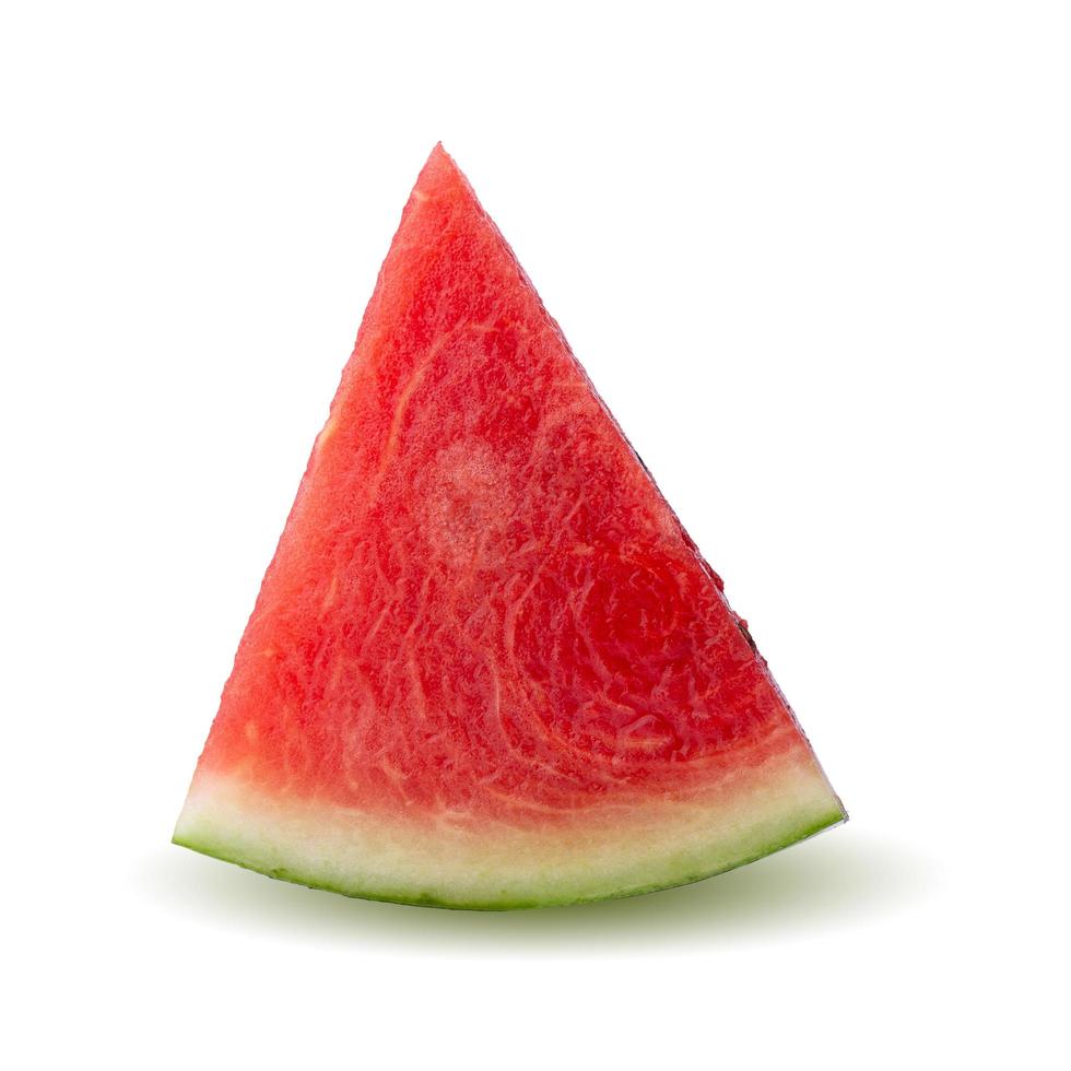 Plakje rijpe rode watermeloen plak geïsoleerd op een witte achtergrond foto