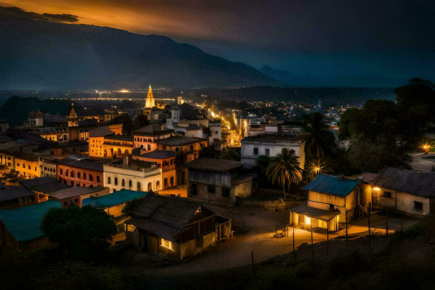 de stad- van persoon Bij nacht. ai-gegenereerd foto