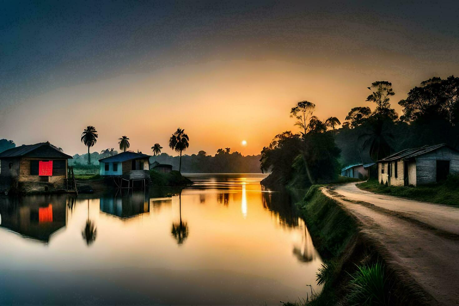 zonsondergang door Rajesh kumar - natuur landschappen zonsondergangen, water, watervallen,. ai-gegenereerd foto