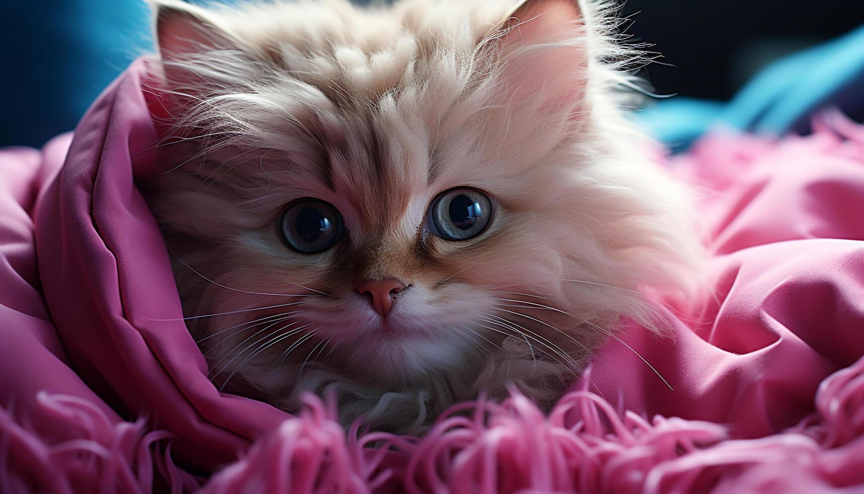 schattig katje met pluizig vacht op zoek Bij camera buitenshuis gegenereerd door ai foto