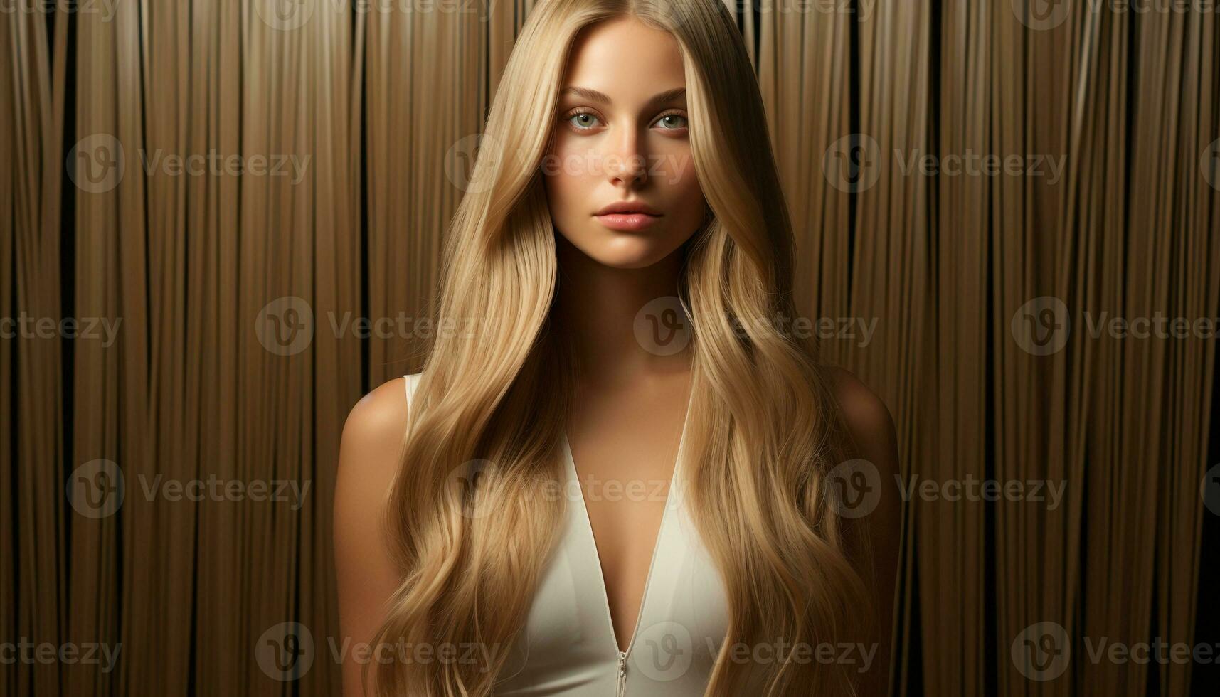 blond haren vrouw straalt uit elegantie en sensualiteit in mode portret gegenereerd door ai foto