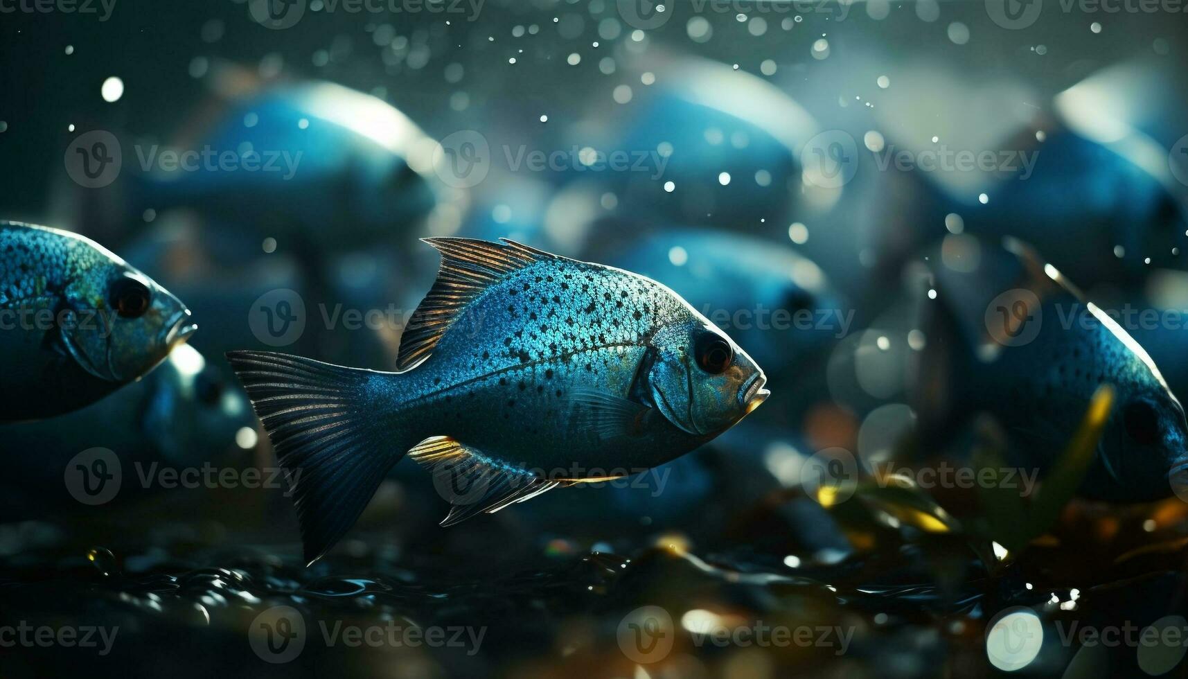 een dichtbij omhoog van een school- van kleurrijk vis zwemmen onderwater- gegenereerd door ai foto