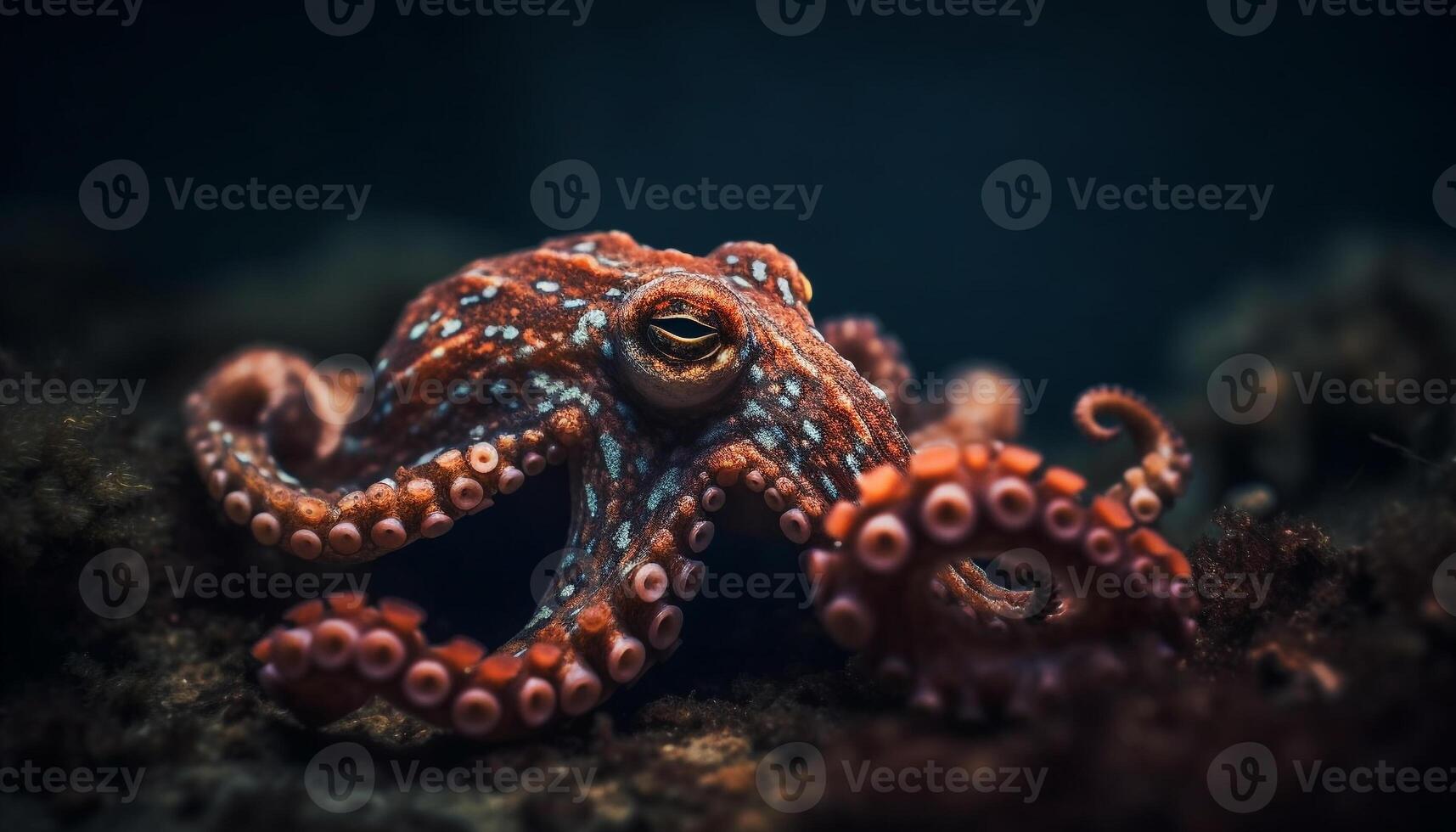 onderwater- vis rif, dichtbij omhoog van Octopus voelhoorn in natuurlijk schoonheid gegenereerd door ai foto