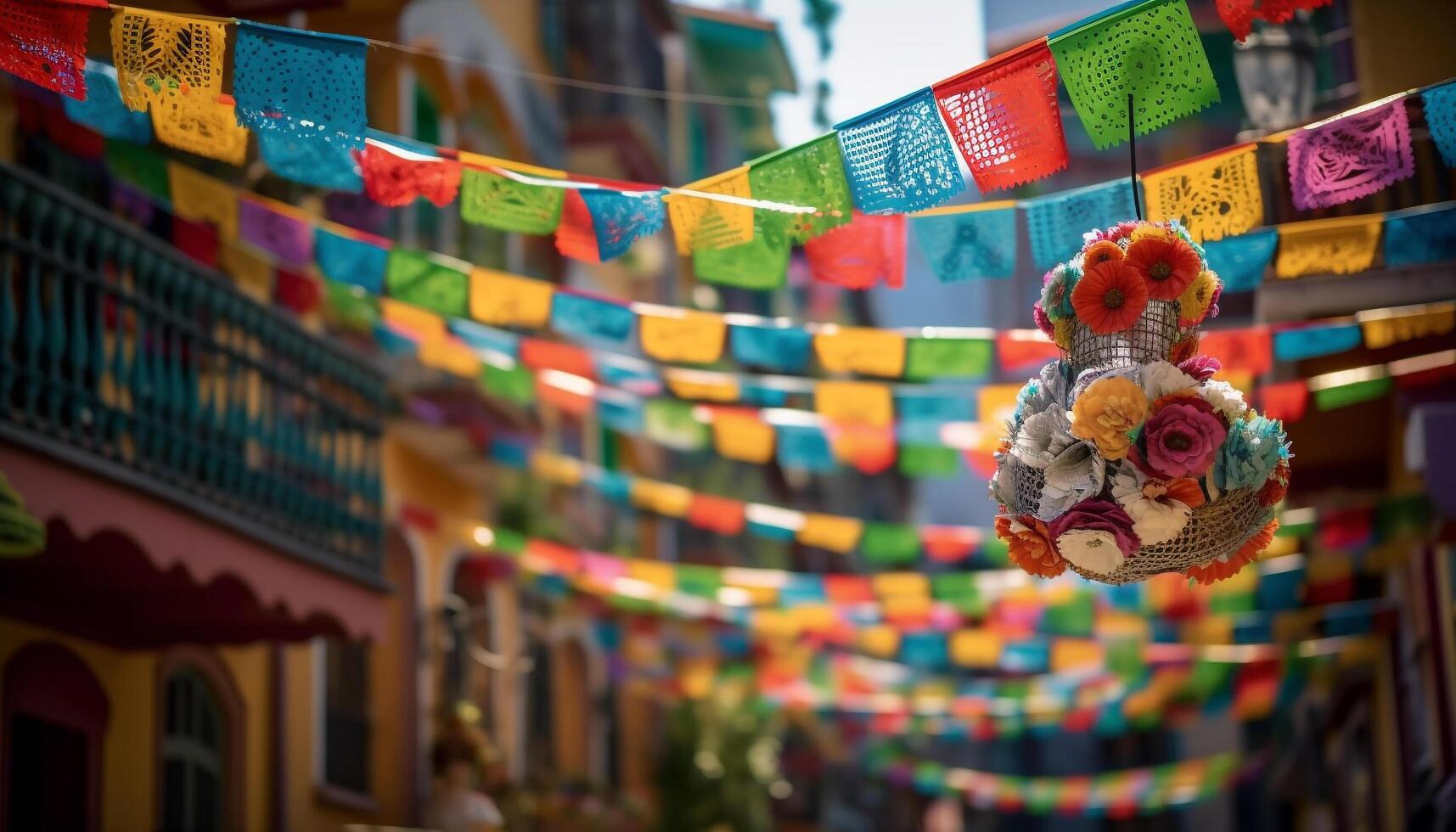 multi gekleurde decoratie viert traditioneel festival, culturen, en religie buitenshuis gegenereerd door ai foto