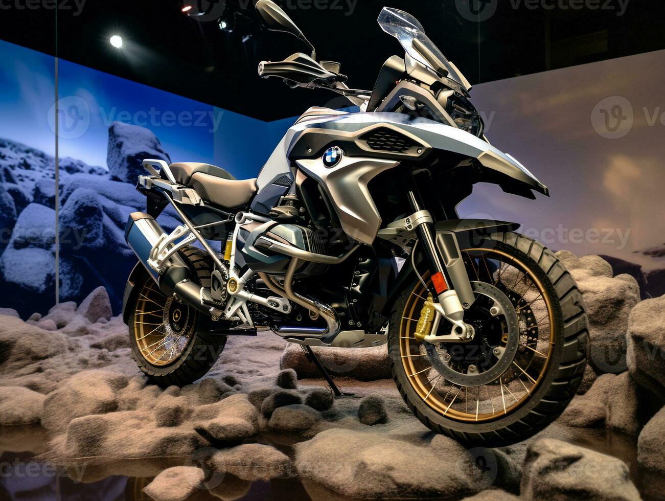 BMW r 1250 gs tentoonstelling. generatief ai foto